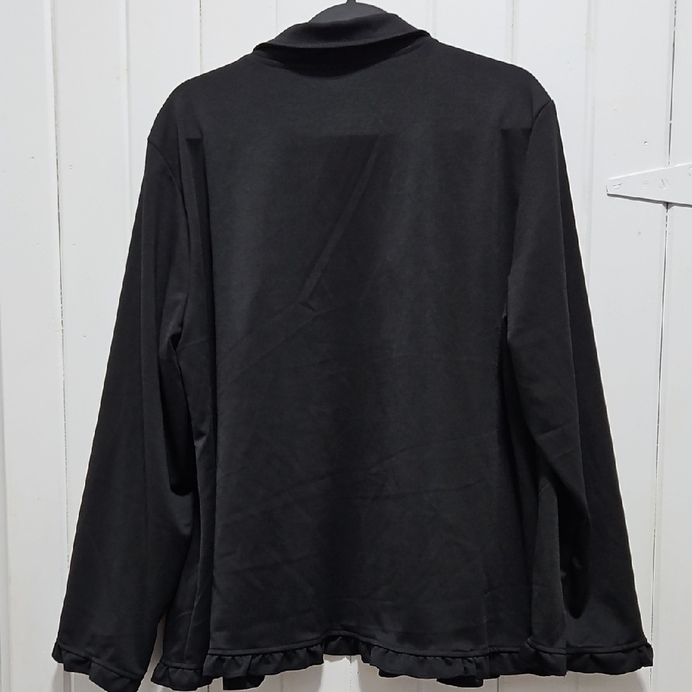 Black Ruffled Open Front Jacket - Picture 2 of 5